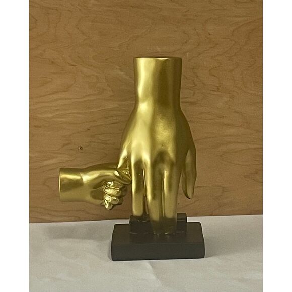 Gold Parent Child Hands Sculpture Modern Resin Art Decor 10" Family Statue - Picture 6 of 8